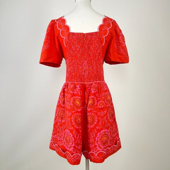 NWOT Farm Rio Red Floral Olivia Cut-Out Romper Size L Pockets - Picture 11 of 16